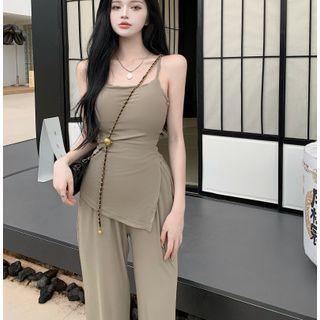 Plain Slit Camisole Top / High-waist Boot-cut Pants