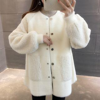 Puff-sleeve Single-breasted Knit Coat