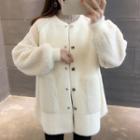Puff-sleeve Single-breasted Knit Coat