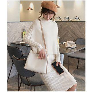 Set: Mock-neck Sweater + Knit Fitted Skirt