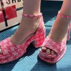 Plain / Patterned Block-heel Platform Sandals