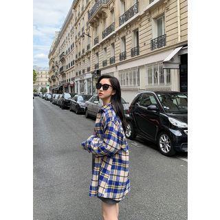 Plaid Flannel Longline Shirt Blue - One Size