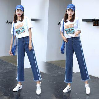 Contrast-trim Straight Cut Jeans