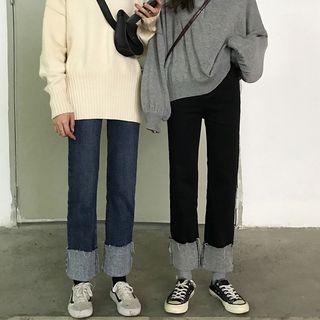 Cuffed-hem Straight-cut Fleece Jeans