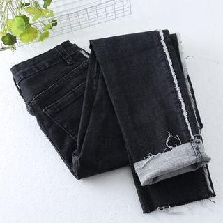 Slim-fit Fray Trim Washed Jeans