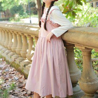 Frilled Corduroy Midi Pinafore Dress