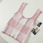 Heart Print Crop Tank Top Pink - One Size
