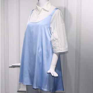 Plain Elbow-sleeve Shirt / Mini Jumper Dress