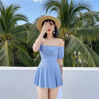 Short-sleeve Off-shoulder Swim Dress
