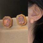 Retro Faux Crystal Earring Pink - 1368a#