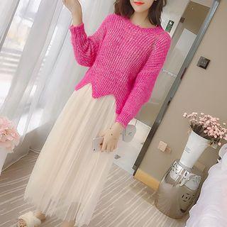 Asymmetric Hem Chunky Knit Sweater
