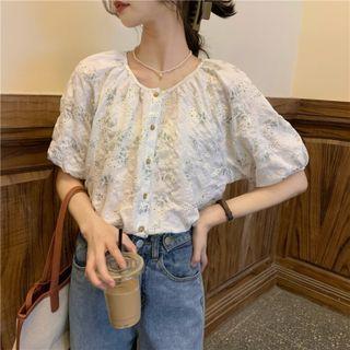 Round-neck Floral Short-sleeve Top
