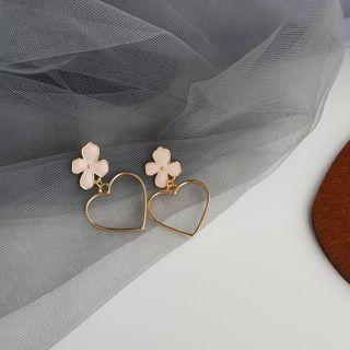 Glaze Flower Alloy Heart Dangle Earring 1 Pair - 925 Silver - One Size