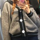 V-neck Color-block Single-breasted Knitted Cardigan