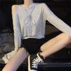 Hooded Cutout Long-sleeve Cropped T-shirt T-shirt - Gray - One Size