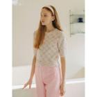 Checked Boucl  Knit Crop Top Pink - One Size