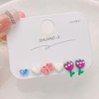 Stud Earring Set Set Of 3 Pairs - Zsy - Pink & White & Blue - One Size