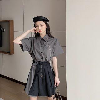 Chain Accent Short-sleeve Shirt Dress / A-line Skirt