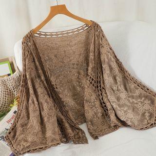 Batwing-sleeve Embroidered Open-front Jacket