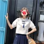 Puff-sleeve Frog-button Blouse White - One Size