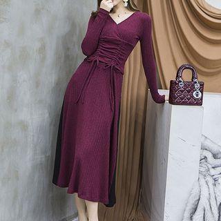 Set: V-neck Knit Top + Midi A-line Skirt