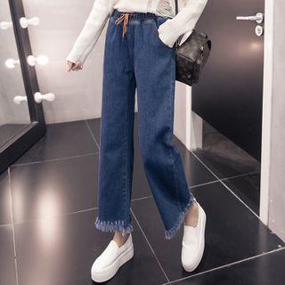 Fringed Trim Straight-cut Jeans