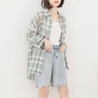 Plaid Oversized Shirt Light Green - One Size