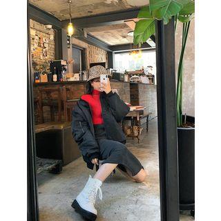 Letter-patch Oversized Bomber Jacket