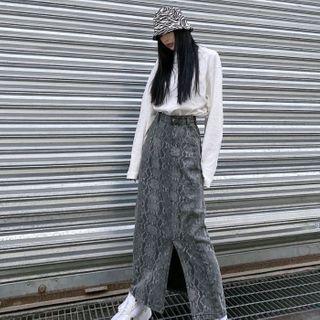 Snakeskin Print Midi Skirt