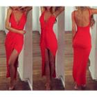 Strappy V-neck Open Back Sheath Midi Dress