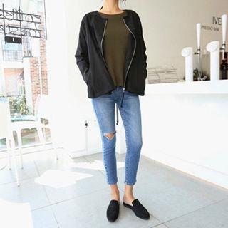 Round-neck Drawstring-hem Jacket