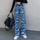 High-waist Zebra Printed Wide-leg Jeans