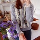 Eyelet-lace Trim Floral Print Cardigan
