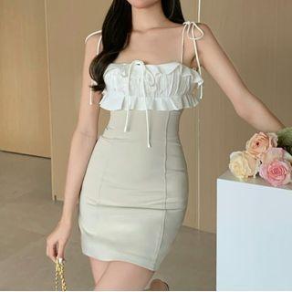 Spaghetti Strap Ruffled Sheath Dress White - One Size