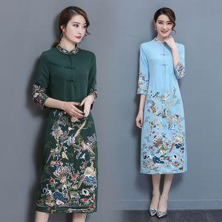 Print 3/4-sleeve Long-sleeve Dress