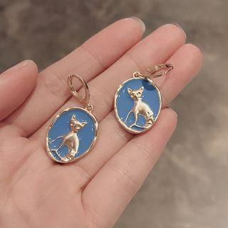 Cat Alloy Dangle Earring 1 Pair - Gold & Blue - One Size