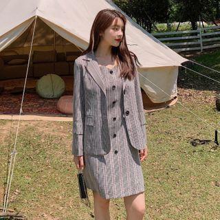 Plaid Blazer / Spaghetti Strap Mini A-line Dress