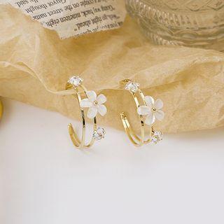 Rhinestone Flower Open Hoop Earring E2959 - As Shown In Figure - One Size