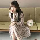 Long-sleeve Floral Print Pleated Dress / Vest