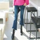 Distressed-hem Washed Boot-cut Jeans