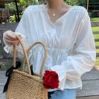 V-neck Lace-up Blouse White - One Size
