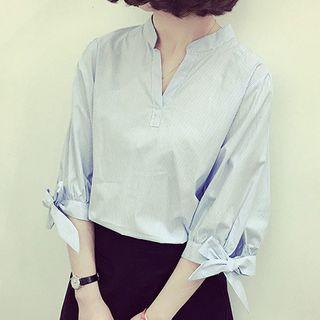 V-neck Long-sleeve T-shirt Blue - One Size