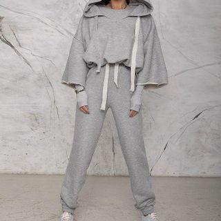 Set: Plain Hoodie + High-waist Jogger Sweatpants