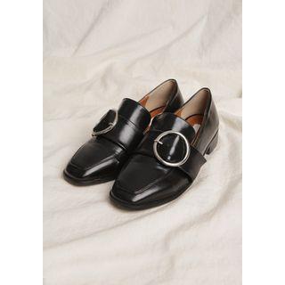 Square-toe Hoop-buckle Loafers