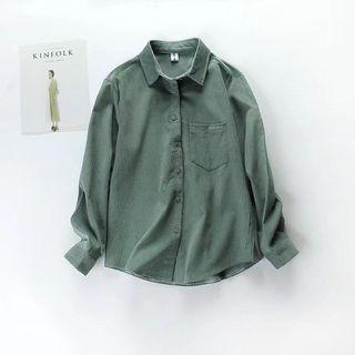 Single-breasted Long-sleeved Open-front Collared Plain Blouse