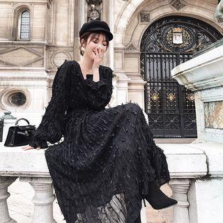Long-sleeve A-line Maxi Chiffon Dress