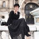 Long-sleeve A-line Maxi Chiffon Dress