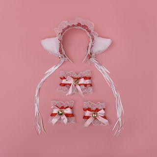 Set: Cat Ear Headband + Lace Trim Bracelet + Choker