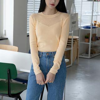 Sheer-panel Textured Slim Knit Top