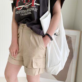 Cuff-hem Cotton Cargo Shorts Beige - One Size